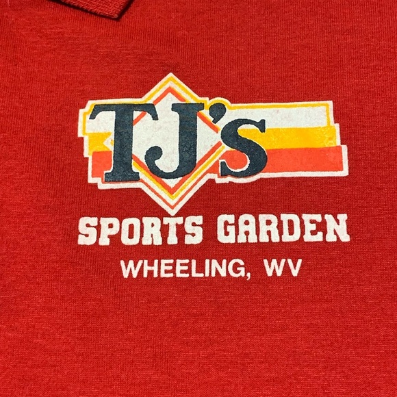 Vintage 90’s TJ’s Sports Garden, Wheeling, WV Red Short Sleeve Polo Shirt Large - Picture 2 of 8
